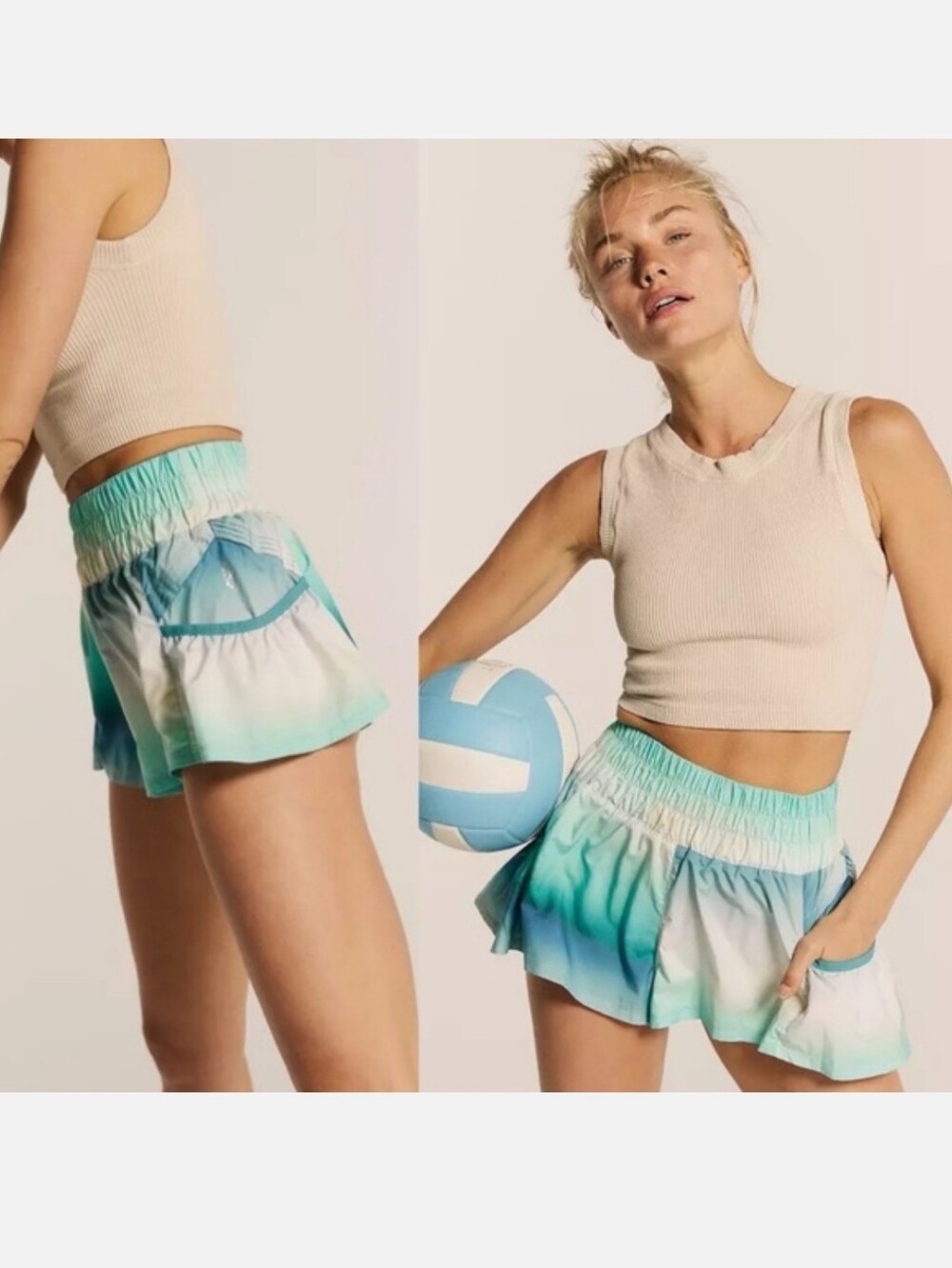 Free People FP Movement Get Your Flirt On Shorts Cascade Combo Size Large